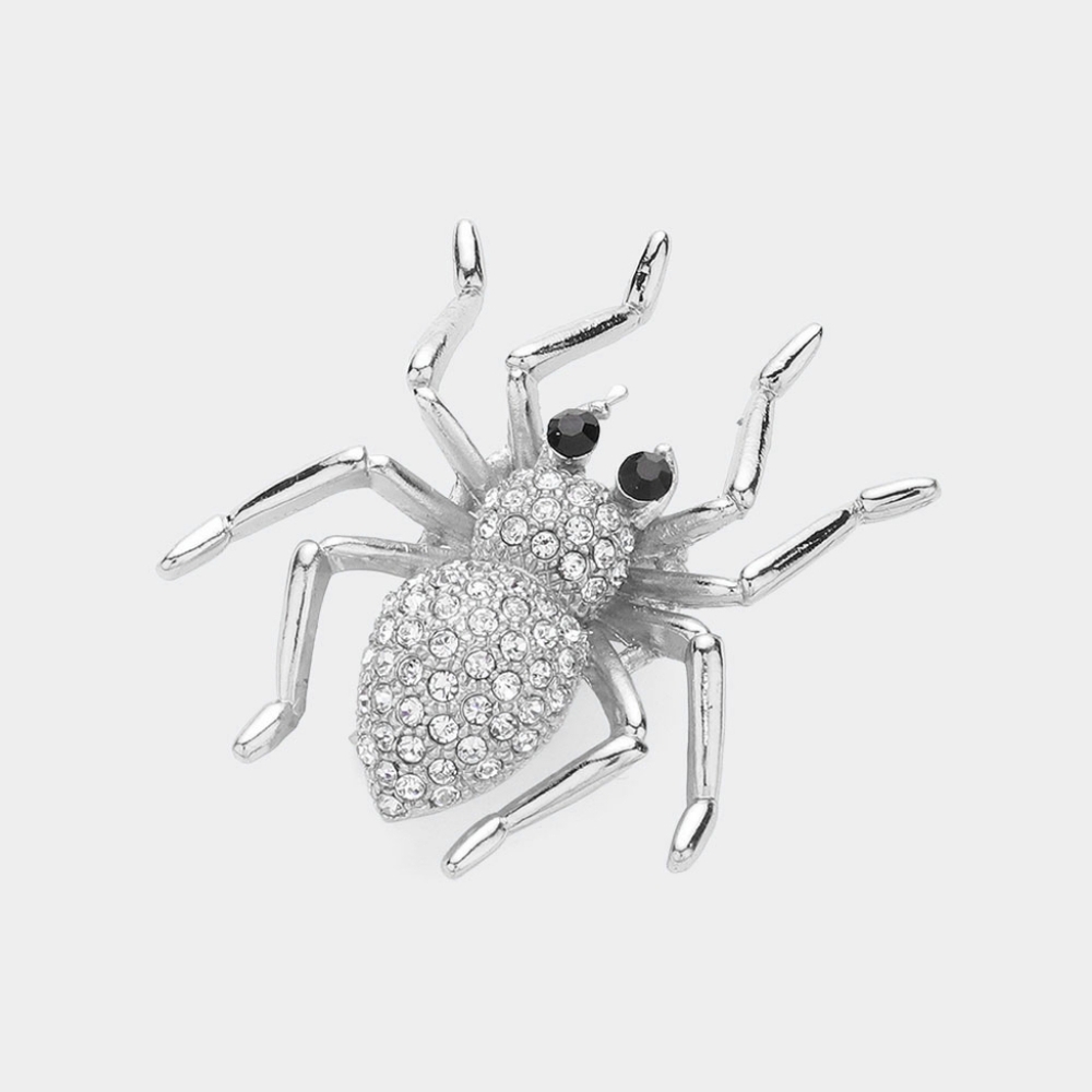 Silver 2" Rhinestone Crystal Spider Brooch Pin Halloween Fashion Accessories